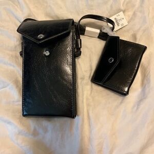 J. Crew Edie Phone Purse Black Leather